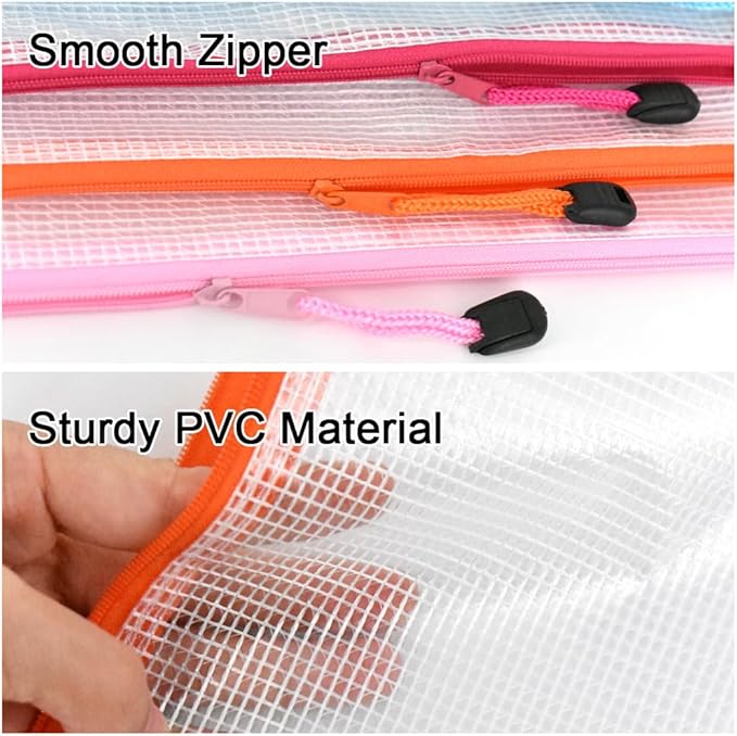 Umriox Clear Pencil Pouch, 9.2 x 4.7 in (10 Colors, 20 Packs), A6 Pencil Bags with Zipper Bulk, Mesh Zipper Pouch for Bill Stationary Cosmetics Travel Storage