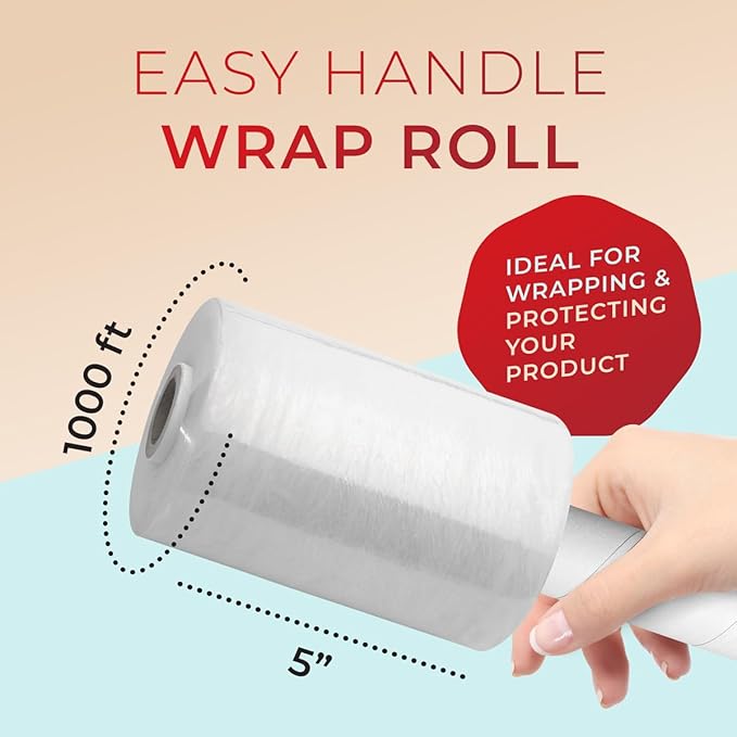 Shrink Wrap Roll for Moving | Stretch Wrap for Packing | Heavy Duty 12 Pack | 5" x 1000' FT - 80 Gauge Thick | Ideal for Furniture, Pallets | Clear