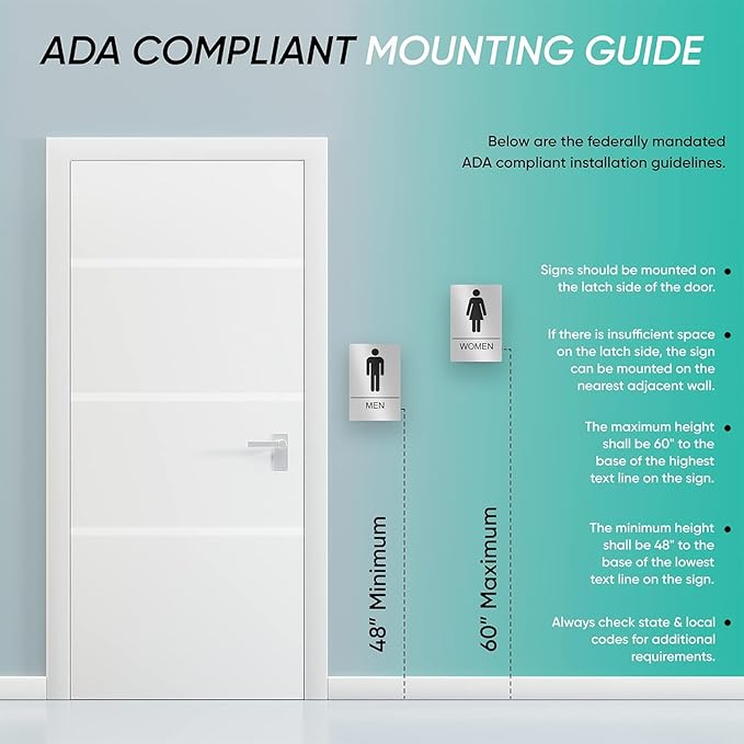 Unisex Bathroom Signs, Restroom Sign For Business - For Men and Women - 9" by 6" - ADA Compliant with Braille - Strong Double-Sided Adhesives Included - Apply to Office, Home, Public Door/Wall