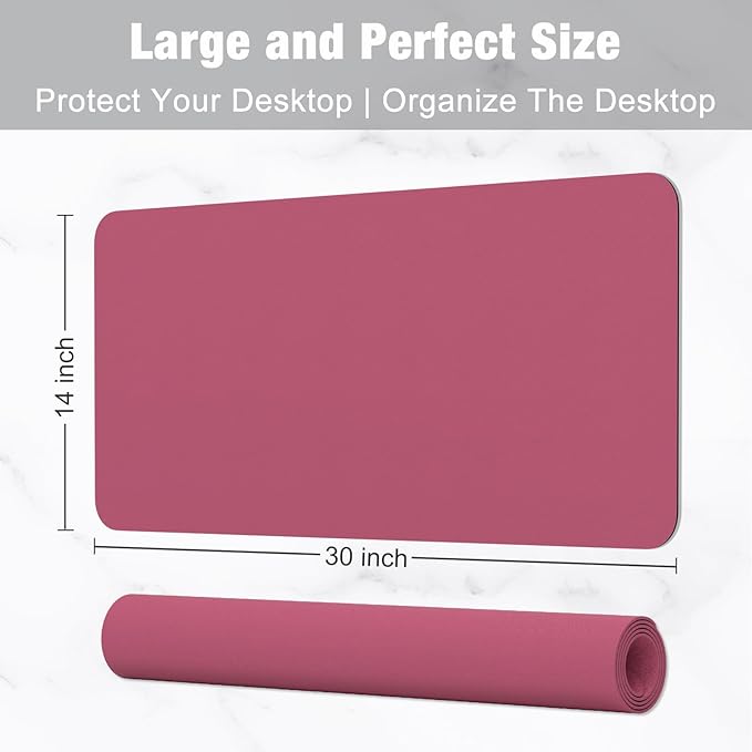 Hsurbtra Desk Pad, 30" x 14" PU Leather Desk Mat, XL Extended Mouse Pad, Waterproof Desktop Blotter Protector, Non-Slip Ultra Thin Large Laptop Keyboard Writing Mat for Office Home, Deep Red