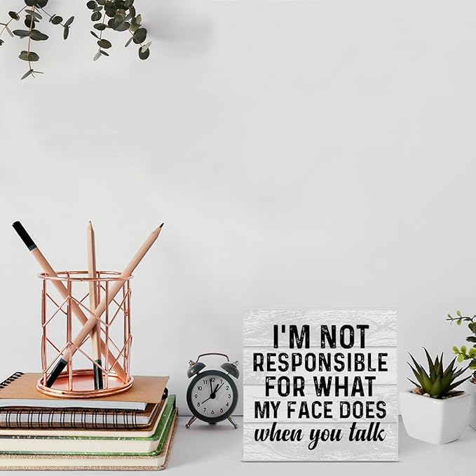 Funny Office Wooden Box Sign Home Decor Office Quote Wood Sign Desk Decoration Coworker Wood Block Plaque Box for Shelf 5 x 5 Inches