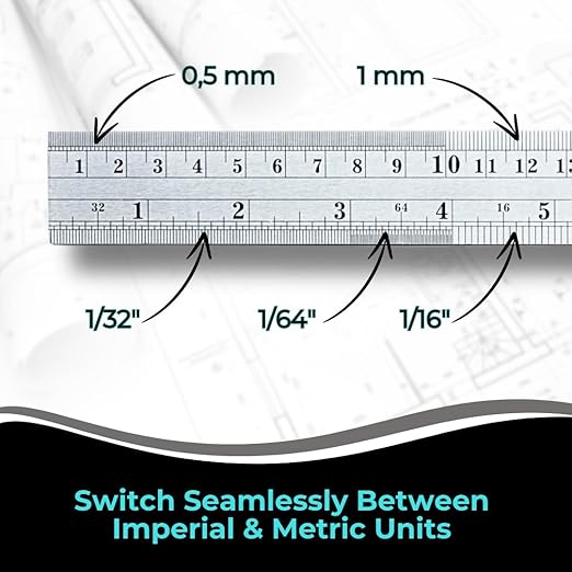 NOKKO Metal Ruler 18 Inch - Pack of 10 - Stainless Steel Ruler Set with Straight Edge Rulers - Precise Metric & Imperial Measurements - Ideal for School, Office, Woodworking & Craft Projects