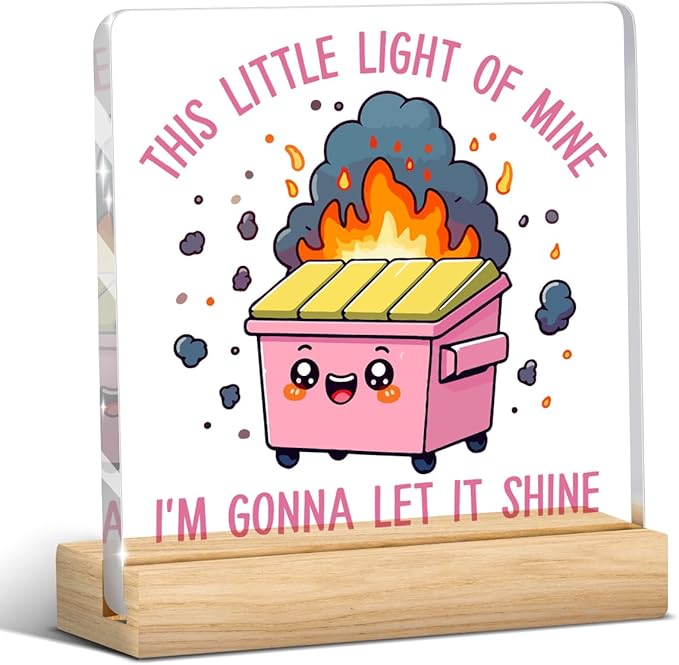 Dumpster Fire Desk Decor Accessories Funny Pink Office Decor Inspirational Coworker Gifts Acrylic Sign Plaque Table Decorations for Home Office