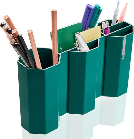 AonT Design Small Desk Organizer - Green Pen Tray & Holder (Multi-Compartment) (Made in Korea) – Modern Office Storage Supplies Organizer and Aesthetic Decor for Accessories
