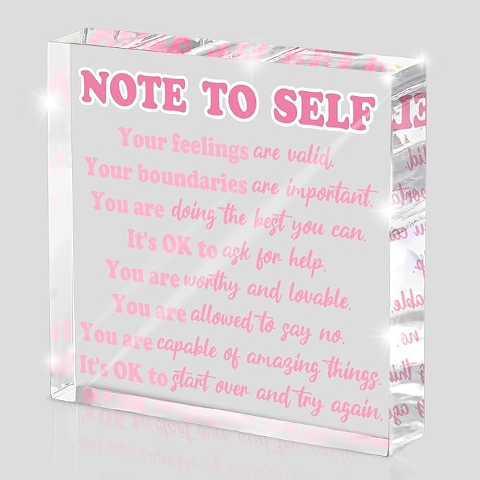 Inspirational Gift Ideas, Mental Health Reminder Desk Decor, 4" x 4" Pink Acrylic, Positive Psychology Affirmations, Inspirational Gift for Counselors, Students and Classrooms