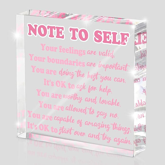 Inspirational Gift Ideas, Mental Health Reminder Desk Decor, 4" x 4" Pink Acrylic, Positive Psychology Affirmations, Inspirational Gift for Counselors, Students and Classrooms