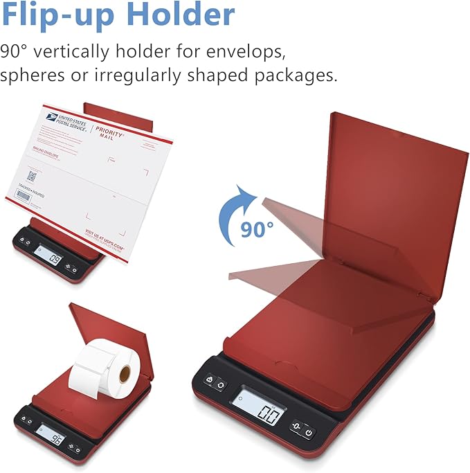 QP Shipping Scale, 86lb/0.1oz Digital Scale for Packages, Postal Scale with Hold/Tare Function, Back-lit LCD Display, Flip-up Holder, Shipping Scale for Small Business, Battery & Tape Measure Included