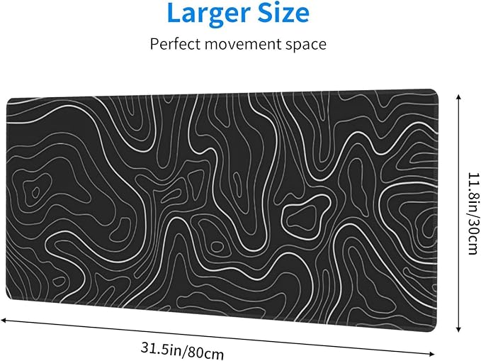 Topographic Contour Extended Big Mouse Pad Large,Gaming Mouse Pad Desk Pad,31.5x11.8 Inch Long Computer Keyboard Mouse Mat Mousepad with 3mm Non-Slip Base and Stitched Edge for Gaming and Office