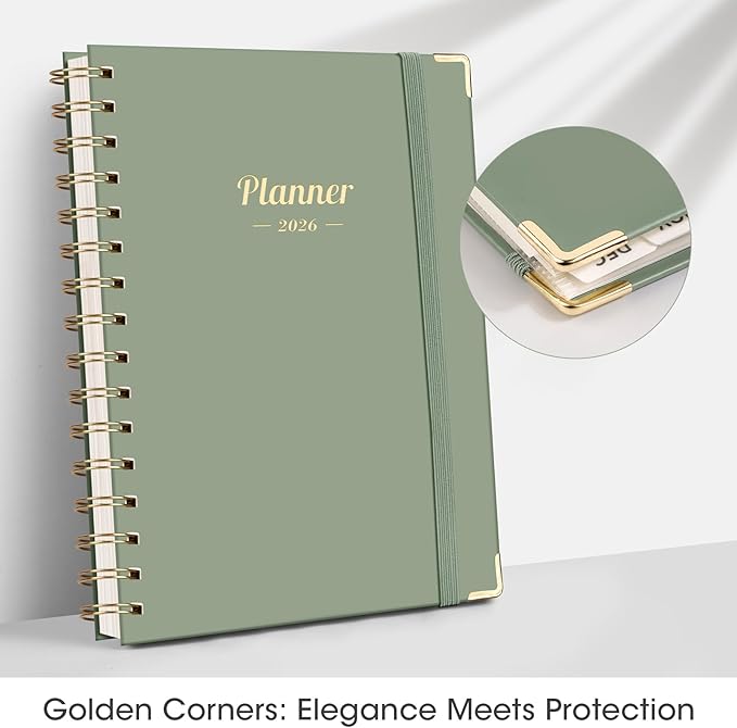 AHGXG 2026 Planner, Weekly and Monthly, 2026 Calendar, Jan 2026 - Dec 2026, Hardcover with Monthly Tabs, 100 GSM Thick Paper, for Women School Home Office Supplies, 6" X 8.38", Sage Green