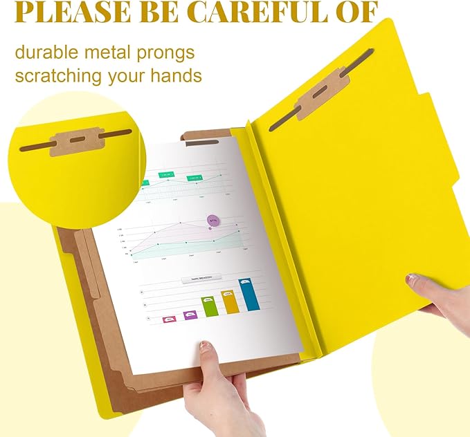 Skyygemm 24 Pcs Classification Folders Letter Size, 3 Divider Pressboard File Folder with Fasteners, Expanding File Organizer Bulk for Teachers, Clergy, Office, Church, Christmas Donations (Yellow)