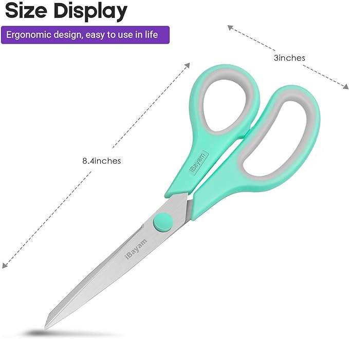 Scissors, iBayam 8" All Purpose Scissors Bulk 3-Pack, Ultra Sharp 2.5mm Thick Blade Shears Comfort-Grip for Office Desk Accessories Sewing Fabric Home Craft Teacher School Supplies, Right/Left Handed