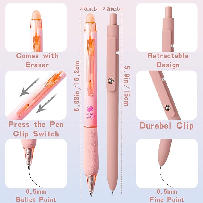 11 Pcs Cute Stationery Set Kawaii Office School Supplies Including Gel Pens Erasable Pens 6-in-1 Multicolor Ballpoint Pens Highlighters Mechanical Pencil Erasers Correction Tape Utility Knife (Pink)