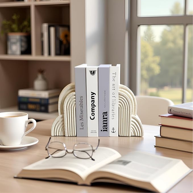 LIFFY Decorative Book Ends for Shelves,Modern Statue Bookends for Home Decor,Resin Non-Slip Book Stopper for Office,Study,Desk,Bookshelf