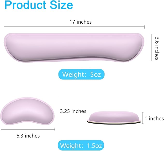 Dapesuom Keyboard Wrist Rest Set, Cute PU Leather Wrist Cushion for Computer Keyboard and Mousepad, Memory Foam Mouse Pad Rests Support with Non-Slip Base for Typing Pain Relief, Laptop, Queen Pink