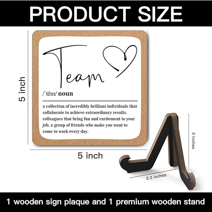 Wooden Table Sign Gift Team Definition Desk Decor Wood Plaque With Stand Team Gift for Boss Employees Women Best Mom Coworker Office(Brown)-A15
