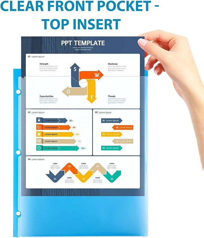 TEWRLANDE 16 Packs Heavy Duty 3 Pocket Folders with Holes, Plastic Folders with Clear Front Pocket for 3 Ring Binder, for Letter Size Paper, Assorted Colors/Card Slot