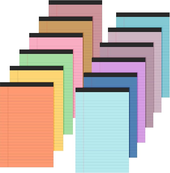 Lincia 12 Pcs 12 Pcs 5" x 8" Small Legal Pads Colored Lined Note Pads Narrow Ruled Writing Notepads 50 Sheets Per Micro Paper Notebook Lined and Perforated for College Office Supplies (Bright Colors)