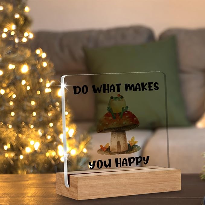 Mushroom Decor, Cottagecore Gifts for Women Men, Nature Frog Decorations, Do What Makes You Happy Bedroom Desk Decor Signs Plaque