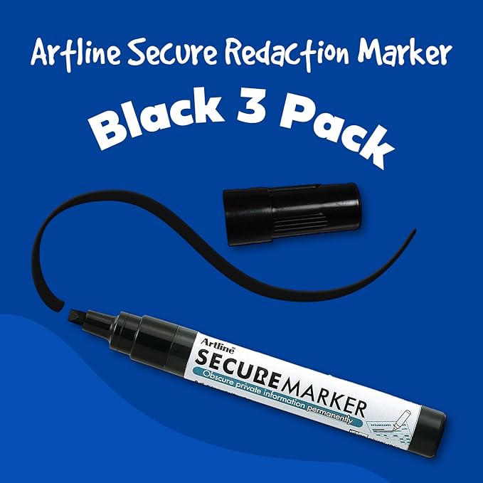 Artline Secure Marker Redacting Pen | Blackout Marker | Blacks Out Private Information | Convenient 3-Pack