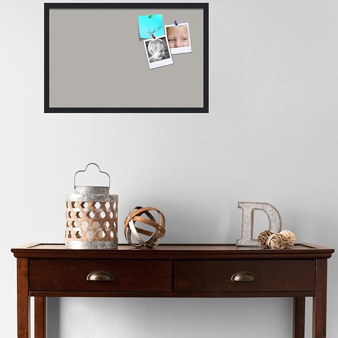 PinPix 28x18 Inch Cork Bulletin Board. This Decorative Framed Pin Board Comes with Dark Stone Design and a Satin Black Frame. Ideal for Home Office Decor or Message Board (PinPix-1808)
