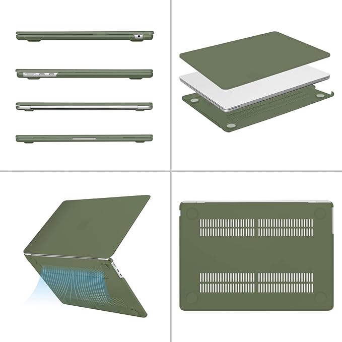 MOSISO Compatible with MacBook Air 13 inch Case 2025 2024 2023 2022 M4 A3240 M3 A3113 M2 A2681, Plastic Hard Shell&Keyboard Cover&Screen Film&Type C for MacBook Air 13.6 inch Case, Army Green