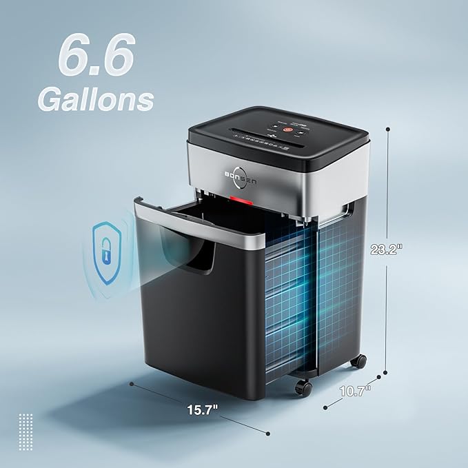 BONSEN Paper Shredder, 20-Sheet 60 Mins Nonstop Heavy Duty Paper Shredder for Office, 60dB Ultra Quiet Cross-Cut Shredder with 6.6 Gals Basket, Anti-Jam CD and Credit Shredder for Home Office (S3104)