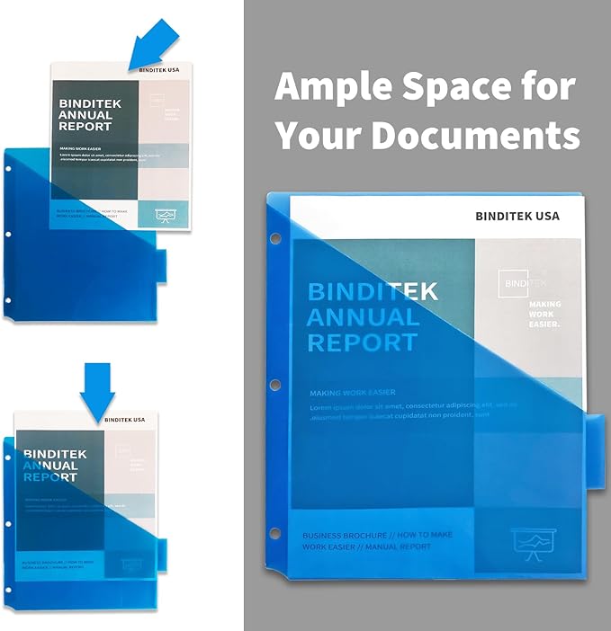 Binditek 12 Set Plastic 5-Tab Binder Dividers with Front Pocket, Tab Insertable Poly Pocket Dividers for 3 Ring Binders, Letter Size, Multicolor, for Students and Coworkers