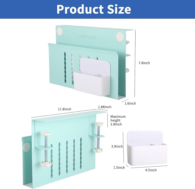 LUKETURE Desk Side Storage, Steel Side Desk Organizer, No Drill Laptop Holder, Clamp on Laptop Mount with Pen Holder, Table Hanging Storage for Home Office, Fits Flat Edge Tables 0.3" to 2.8"