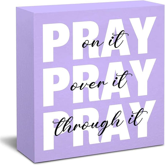 Purple Office Decor Desk Accessories Purple Gifts for Women Unique Home Pray on it Wooden Sign Bible Verse Home Art Decor Inspirational Christian Gifts for Women Boss