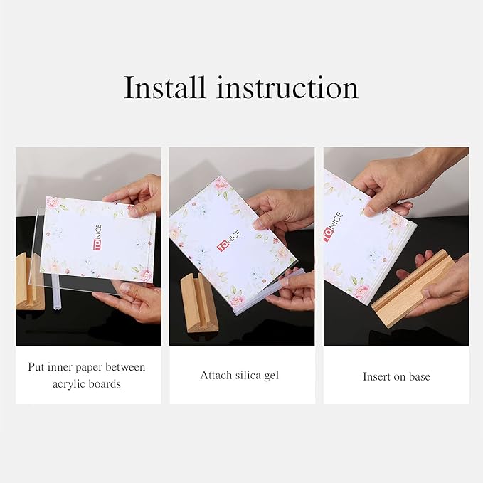 TONICE® 3 Pack 8.5X11 Acrylic Sign Holder T Shape Clear Acrylic Double Sided Frames with Wood Base Table Menu Display Stand Flyer Display (Optional 8.5x11/5x7 Inch L/T Shape)