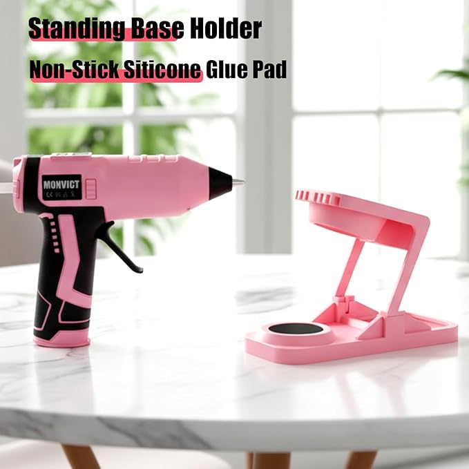 MONVICT 7.4V Cordless Hot Glue Gun with Holder Base, Digital Display Adjustable Temp, Smart Auto-Off, Silicone Pad, 2.6A Rechargeable Battery, Full Size Handheld Electric Power with 10 Glue Sticks