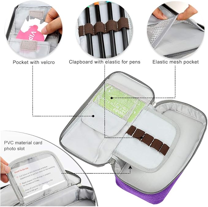 Homecube Pencil Case Large Capacity Storage Oxford Cloth Bag Pouch Marker Stationery Organizer Holder with Zipper for School & Office - 9.06x4.72x2.56 inches Purple