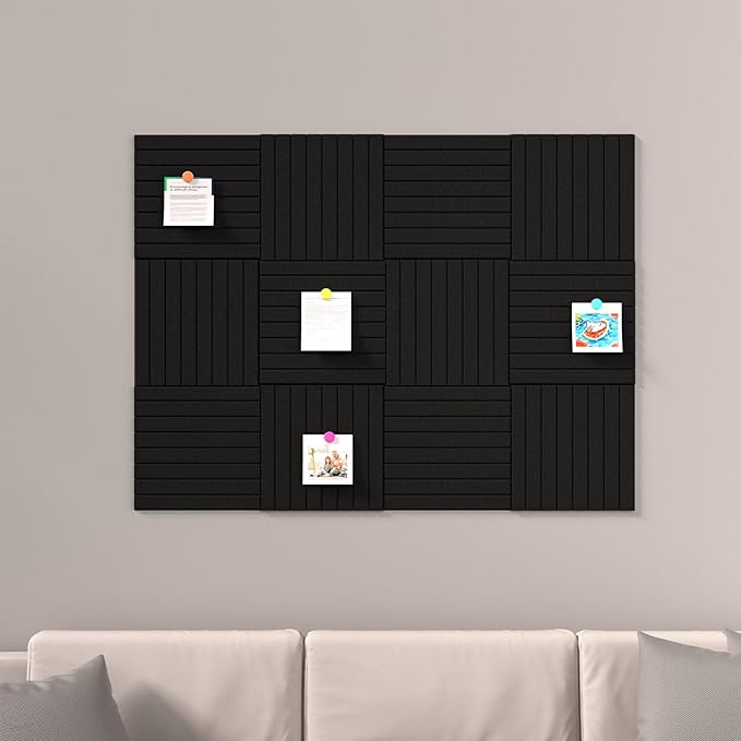 Large Cork Boards for Walls – 48 x 36 Self Adhesive Felt Wall Tiles, Ideal for Office Black Bulletin Board, Easy to Install Pin Board Photo Board