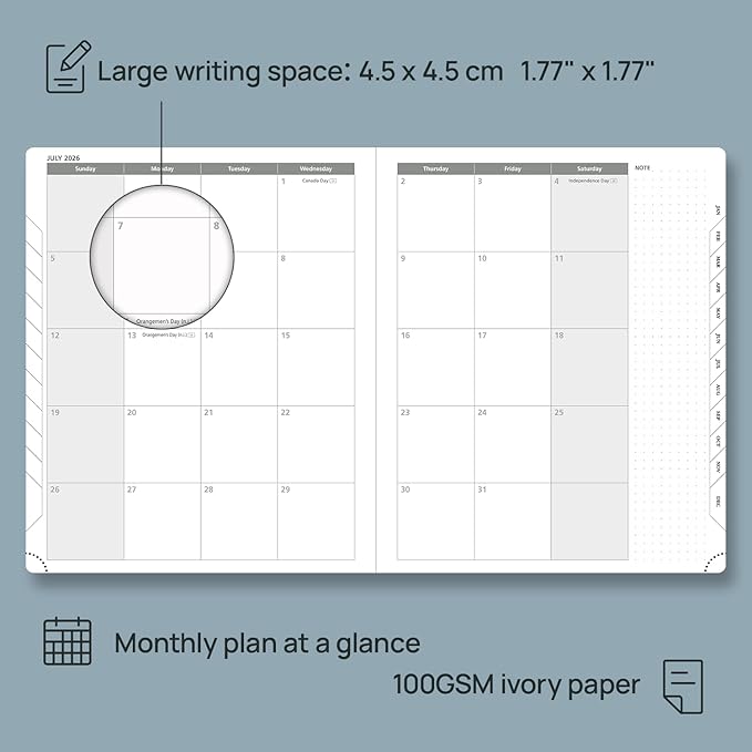 POPRUN Weekly Planner 2026 (Large 8.5" x 10.5") Calendar 12 Months Notebook with Horizontal Layout, Leather Soft Cover, Monthly Tabs, Inner Pocket, 100GSM Thick Paper, Pen Holder - Royal Blue