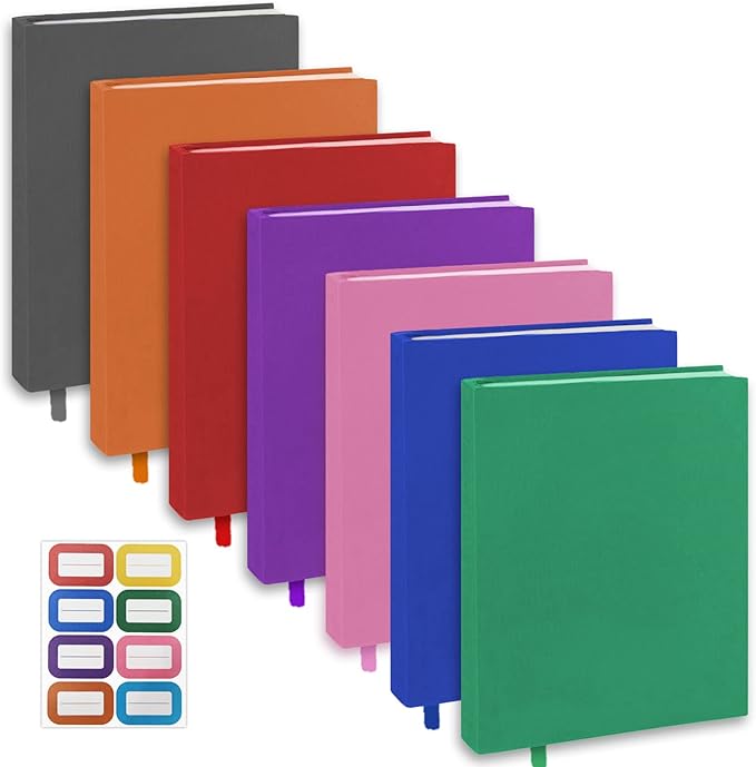 KICNIC Jumbo Book Covers 7 Pack, 9x11 Inch Stretchable Book Sox Suitable for Most Hardcover Books, Up to 10 Inch x 12.5 Inch, Washable and Reusable Protective Textbook Covers with Label Sticker