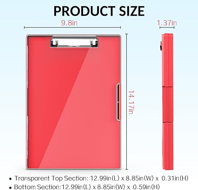 Sooez Clipboard with Storage, Heavy Duty Cleaview Clip Boards 8.5x11 with Dual Storage, Dry Erase Plastic Nursing Clipboard, High Capacity Clipboards Folder for Teacher Nurse, School & Office Supplies