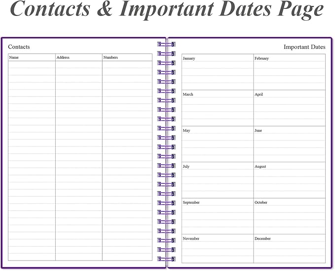 Daily Planner Undated - B5 To Do List Notebook Hourly Schedules, Spiral Appointment Planner for Women and Men, PVC Hardcover, Inner Pocket, Elastic Closure, 7" x 10", Purple