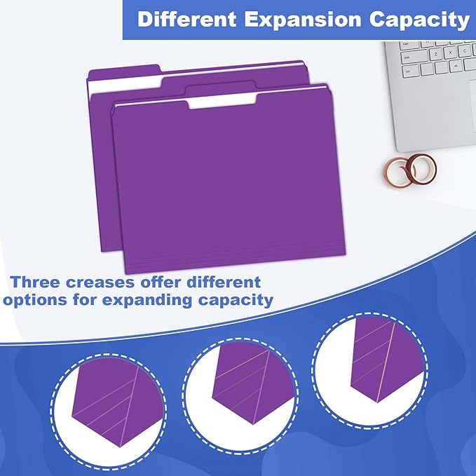 File Folder, HERKKA 30 Pack 1/3 Cut Tab File Folders, File Folders Great for Organizing and Filing, Letter Size, Purple
