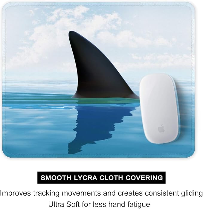 Auhoahsil Mouse Pad, 12 x 10 in Oceans Theme Computer Mouse Pad for Desk, Premium-Textured Non-Slip Rubber Stitched Edges Waterproof Square Mouse Mat for Gaming Work Wireless Mice, Shark