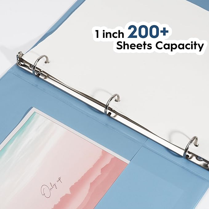 COMIX Standard 3 Ring Binder 1 inch with Clear View Cover, 1" Round Ring View Binder Holds 200 Sheets of US Letter Size Paper for School Office Supplies, 6 Pack (Pale Blue)