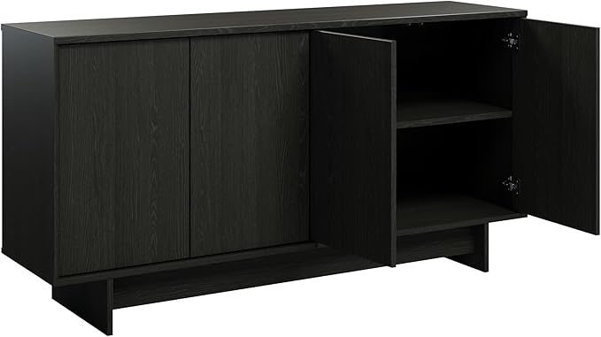 Prepac Finnley 61.5" Wide Sideboard Cabinet, Wood Entryway Sideboard with 2 Adjustable Shelves, Dining Room Buffet with 4 Doors, Living Room Accent Cabinet for Storage and Decorations, Black Oak