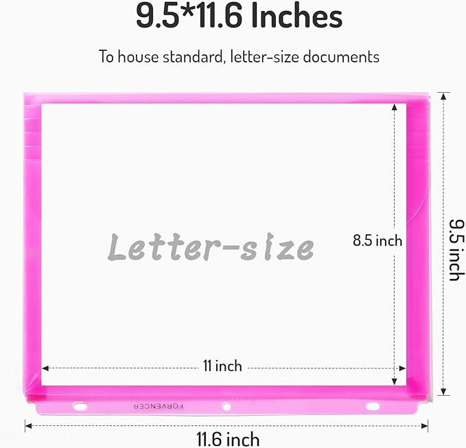 Forvencer Binder Pocket, 4X Regular Capacity, 5 Pack Super Heavyweight Plastic Folders with Tight Closure, Folders with Pockets Side Loading, Binder Organizer, Binder Dividers, Letter Size, Extended