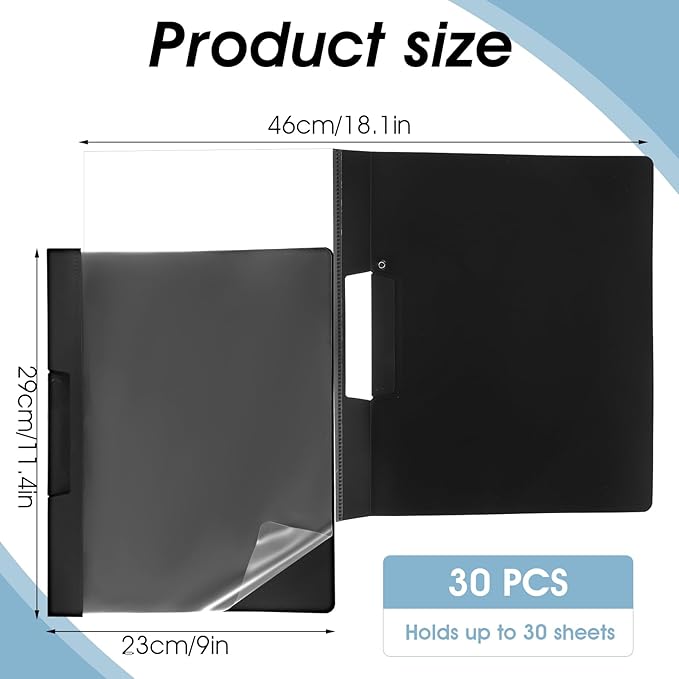 30 Pack Clear Report Covers with Clip Presentation Folders Transparent Front Cover Portfolio Folder Resume Folder Interview Report Folders for Letter Size (11.4 x 9 Inch)