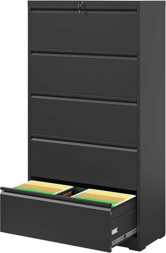 Lateral File Cabinets 5 Drawer with Lock,Metal Lateral Filing Cabinet for Home Office,Wide Steel Storage Cabinet Commercial Drawer for Legal/Letter/A4 Size Files Assembly Required