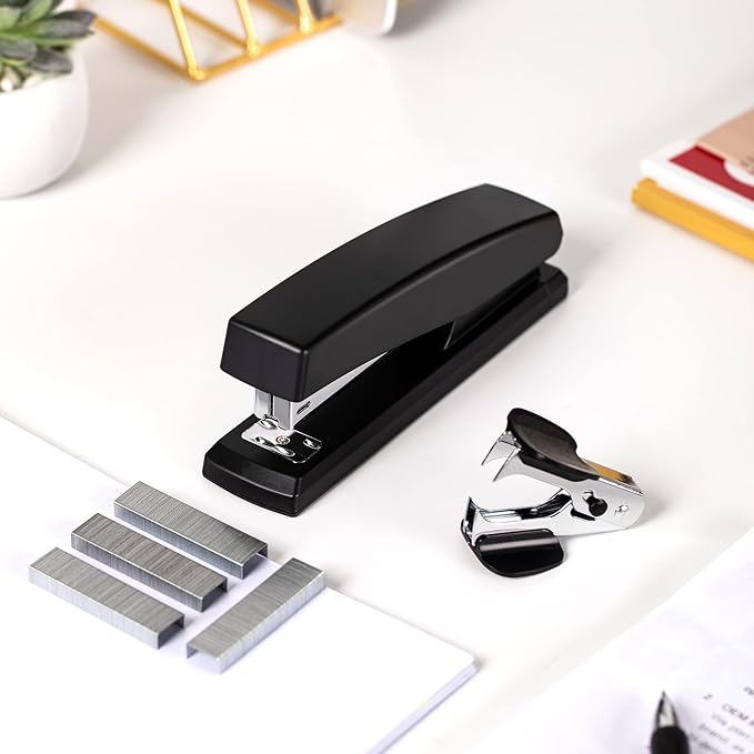 Deli Stapler, Desktop Stapler, Office Staplers, 25 Sheet Capacity, Includes 1000 Staples and Staple Remover, Black