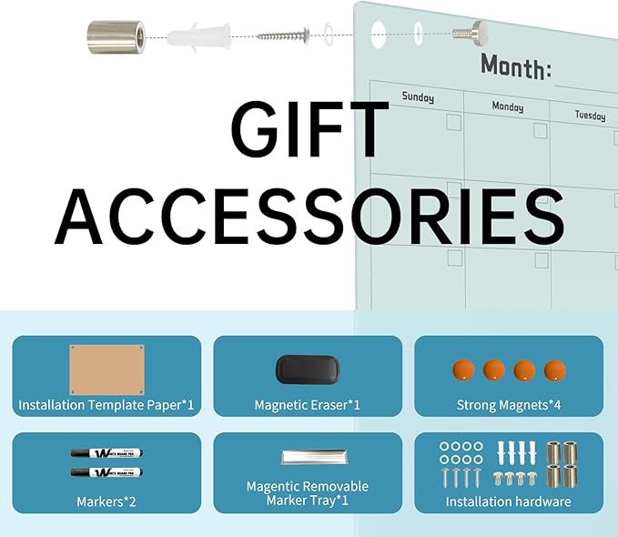 Magnetic Glass Dry Erase Board Calendar- White Board 48 x 36 Inch Wall Mounted Monthly Whiteboard, Large Frameless Glass White Board for Wall Office, Home & School