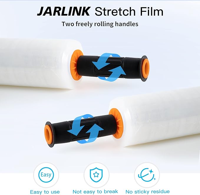JARLINK Stretch Film, 15 Inch x 1000 Feet Shrink Wrap for Pallet Wrap, Industrial Strength Stretch Wrap with Handles, Moving Wrapping Plastic Roll, 60 Gauge, 4 Pack