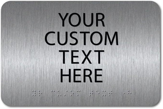 ALPHA DOG ADA SIGNS Custom ADA Compliant Braille Sign, 6"x9" Room Identification Plaque, Tactile Text, Raised Letters, Personalized 4-Line, Indoor/Outdoor, USA-Made (Brushed Stainless)