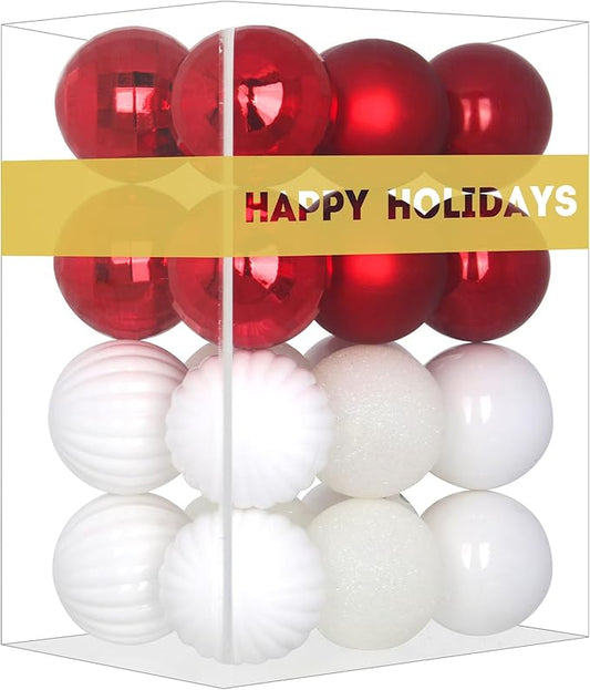 Red & White 2.5" Christmas Balls Christmas Tree Decoration Ornaments Shatterproof Hanging Balls for Birthday Halloween Holiday Wedding Decorations Set of 24pcs