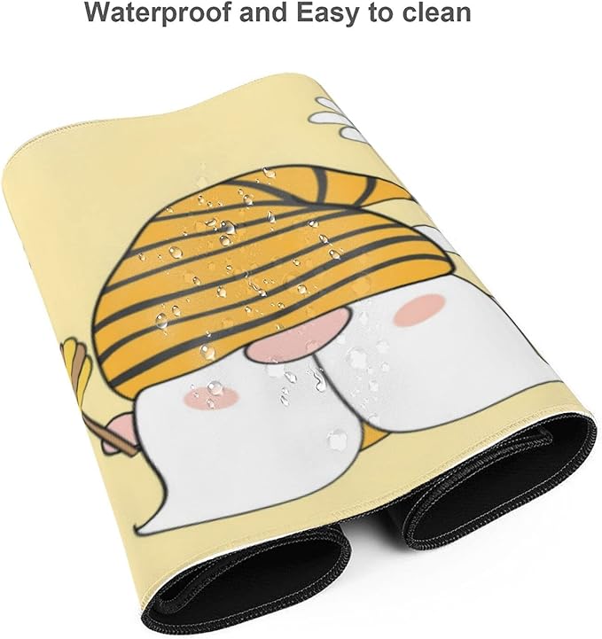 Famame Laptop Mouse Pad Cute Sunflower Bee Gnomes Desk Mat with Stitched Edges 31.5X 11.8 inch Non-Slip Large Keyboard Rubber Writing Table Mat for Office Home